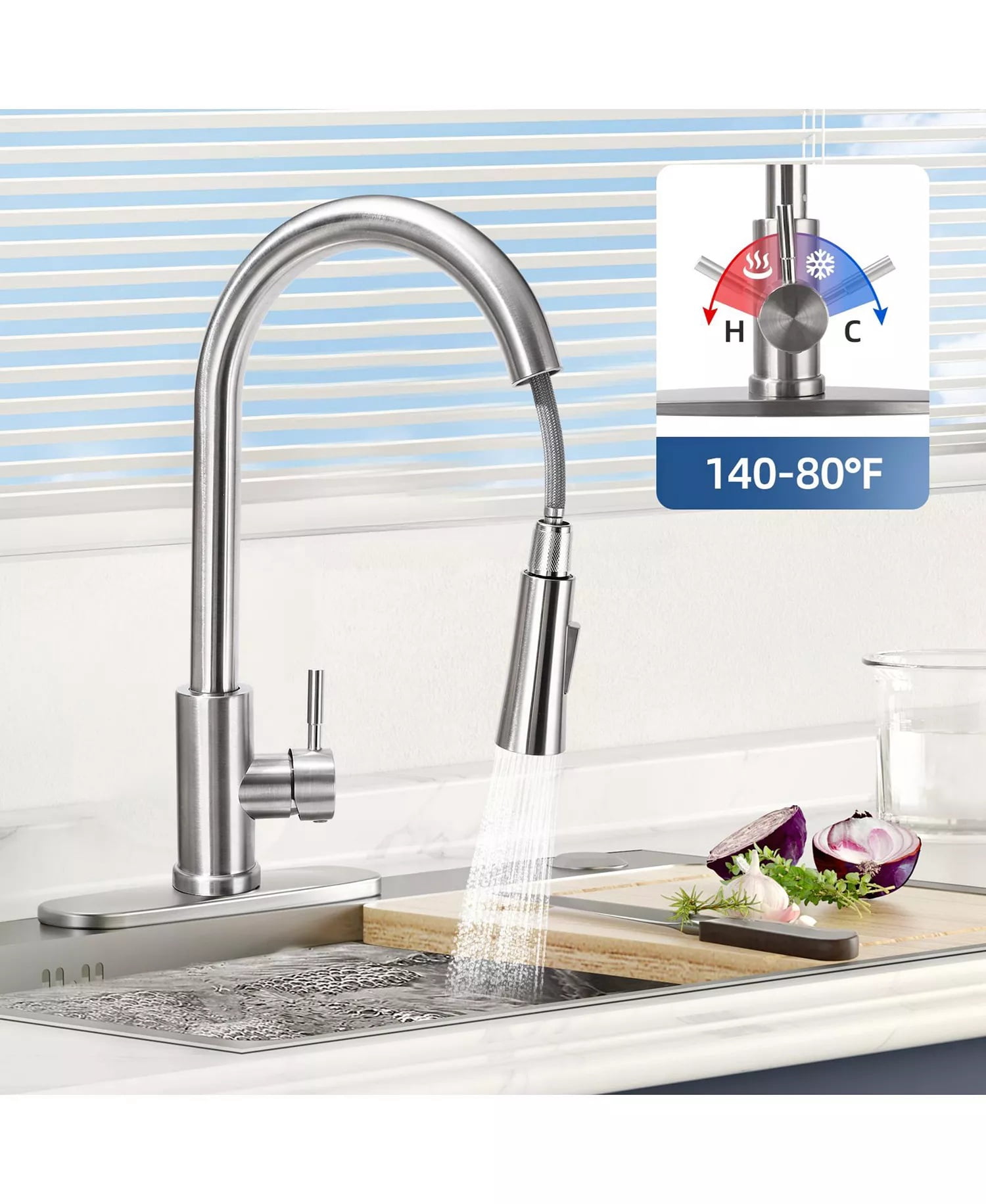SUGIFT Kitchen Faucet with Pull Down Sprayer and Dual-Function High Arc Spout for 1 or 3 Hole Sinks, Silver