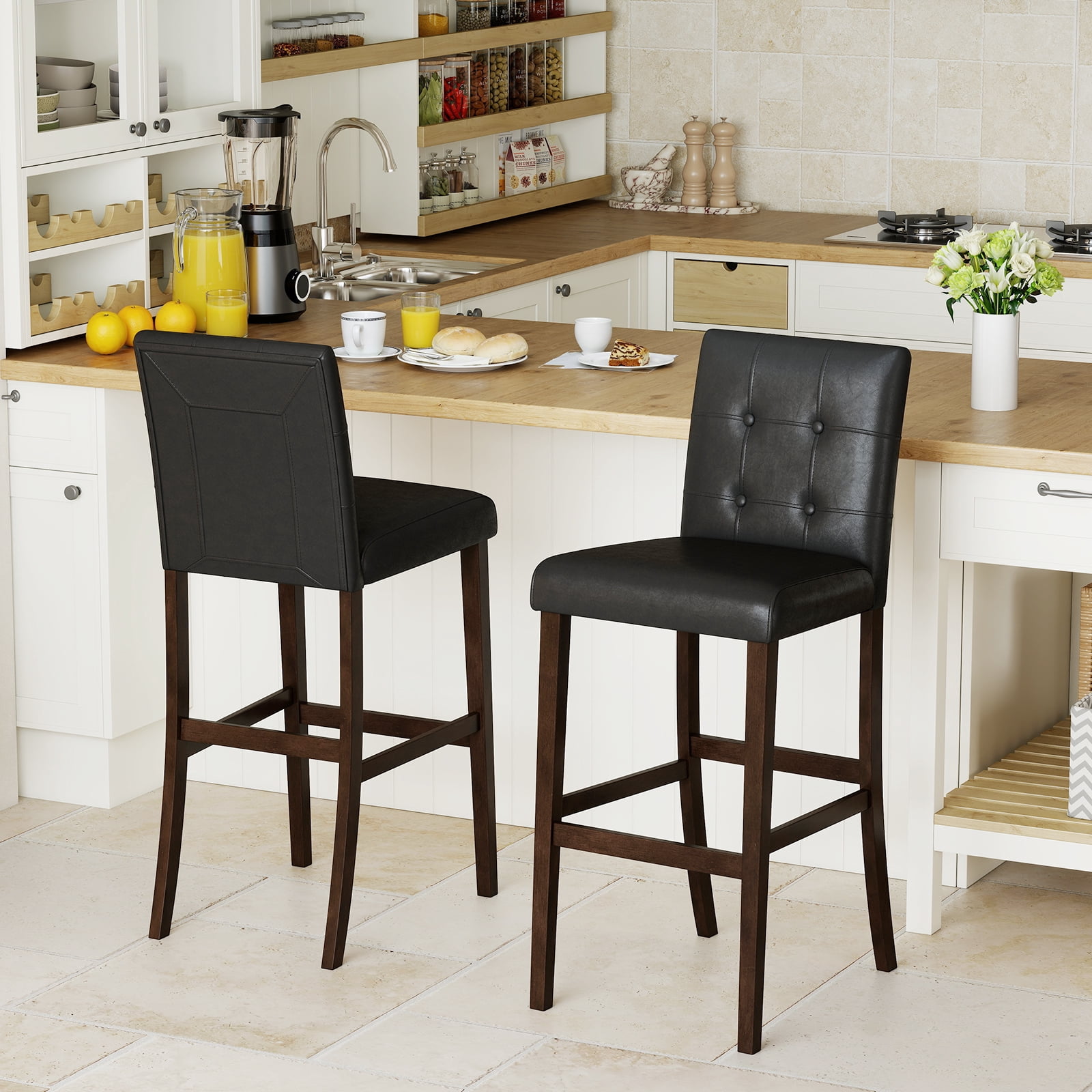Gymax Set of 4 Bar Stools 29 '' Counter Height Barstool Pub Chair Rubber Wood Black