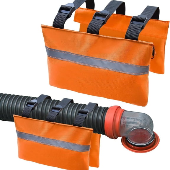 2Pack RV Sewer Weight Bag,RV Hose Fastening Device with Reflective Strip Portable Septic Hose Weight Bag Support Sewer Hold Down for Camper Trailers Prevent from Accidental Spillag