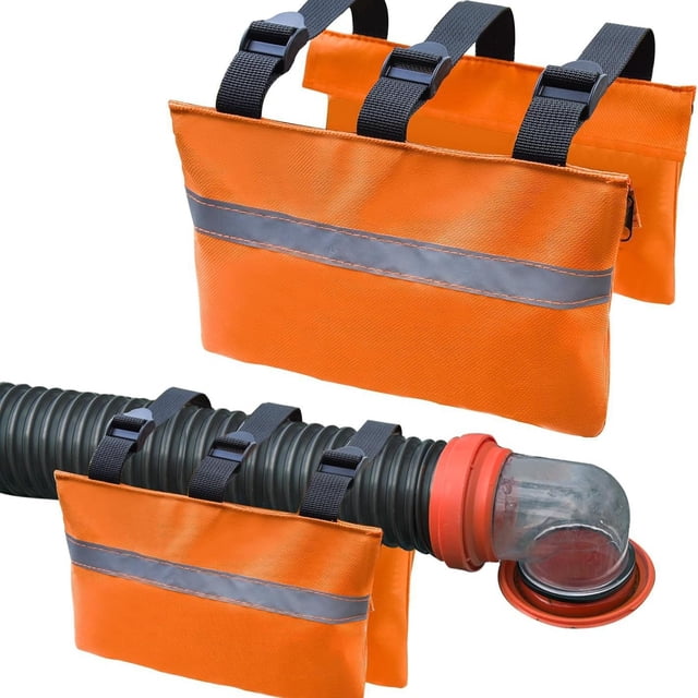 2PK RV Sewer Weight Bag with Reflective Strip RV Hose Support Fastening Device-Camper Trailers Septic Hose Bag Hold down Prevents Waste Lines from Dislodging&Reduces Accidental Spillag
