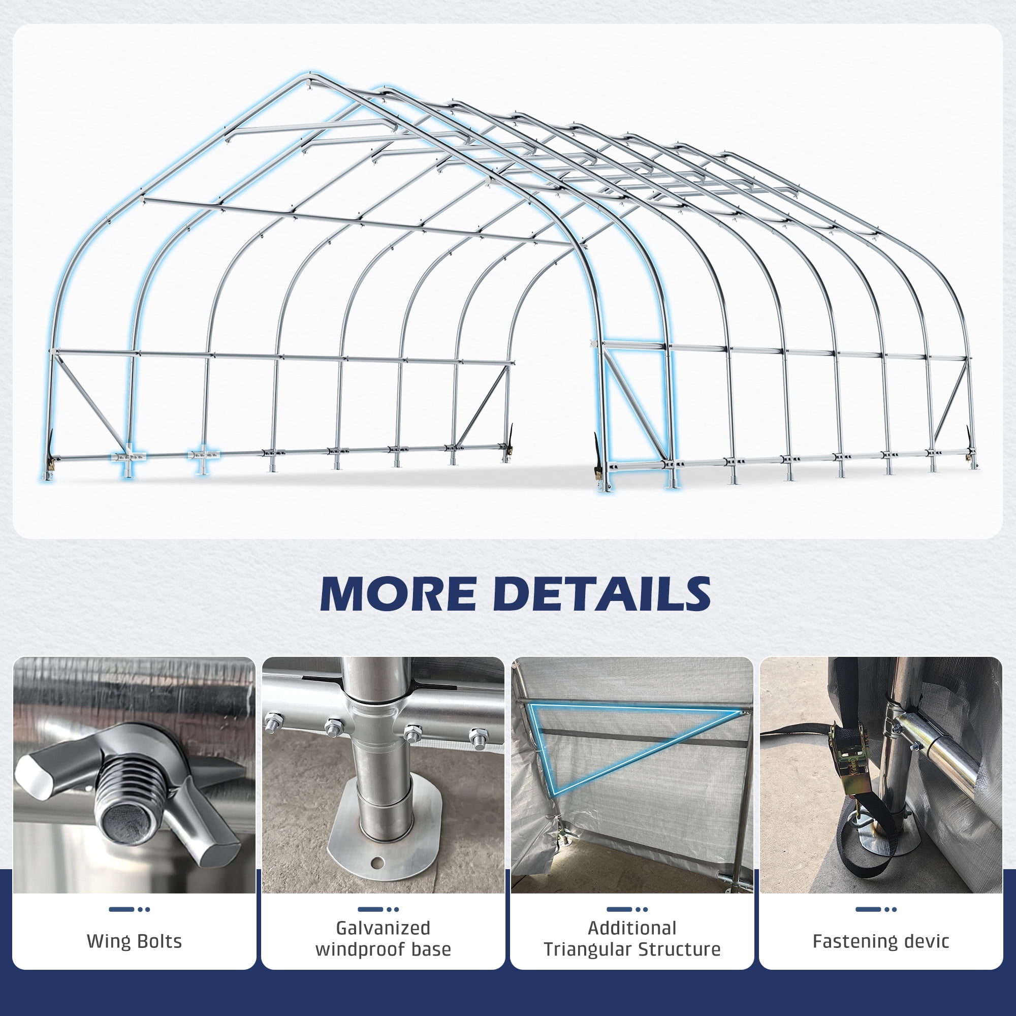Mellcom 20x30 ft Heavy Duty Carport with Sides, Metal Carports with Galvanized Steel Frame, Fits 2 Cars, Boats, Farm Equipments