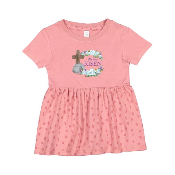 Inktastic Easter He Has Risen with Cross and Flowers Girls Baby Dress