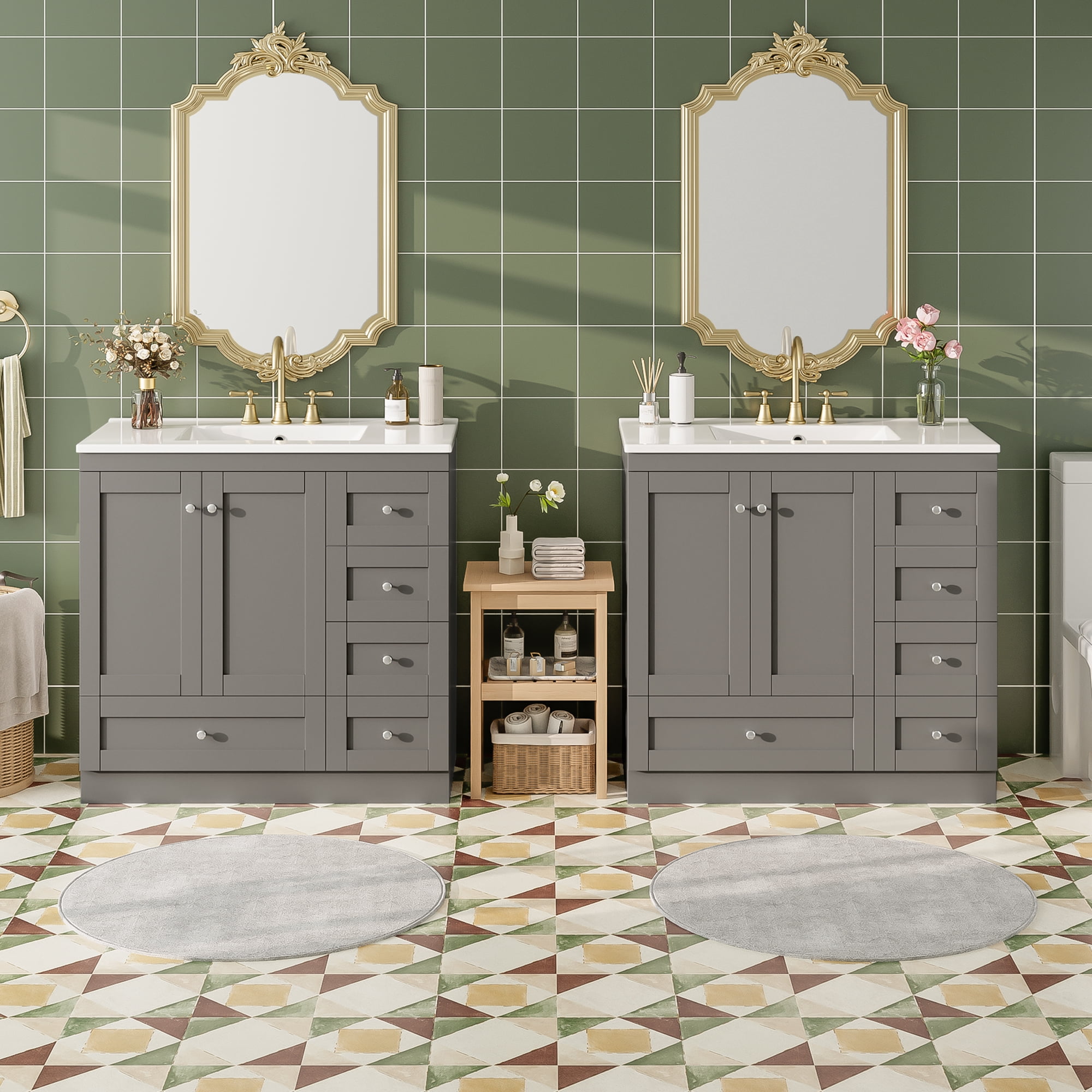 Euroco 72 inch Shaker Style Free-Standing Bathroom Vanity Cabinet with Ceramic Sink, Soft-close Drawers and Soft-close doors