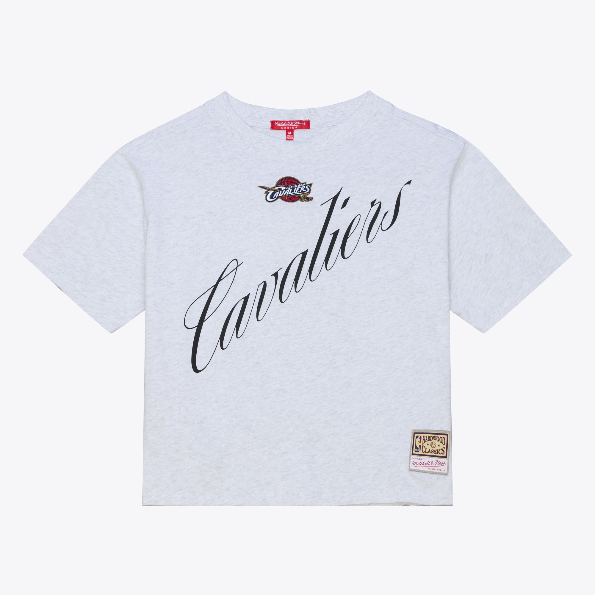 Women's Mitchell & Ness Heather Gray Cleveland Cavaliers Script Crop Boxy T-Shirt