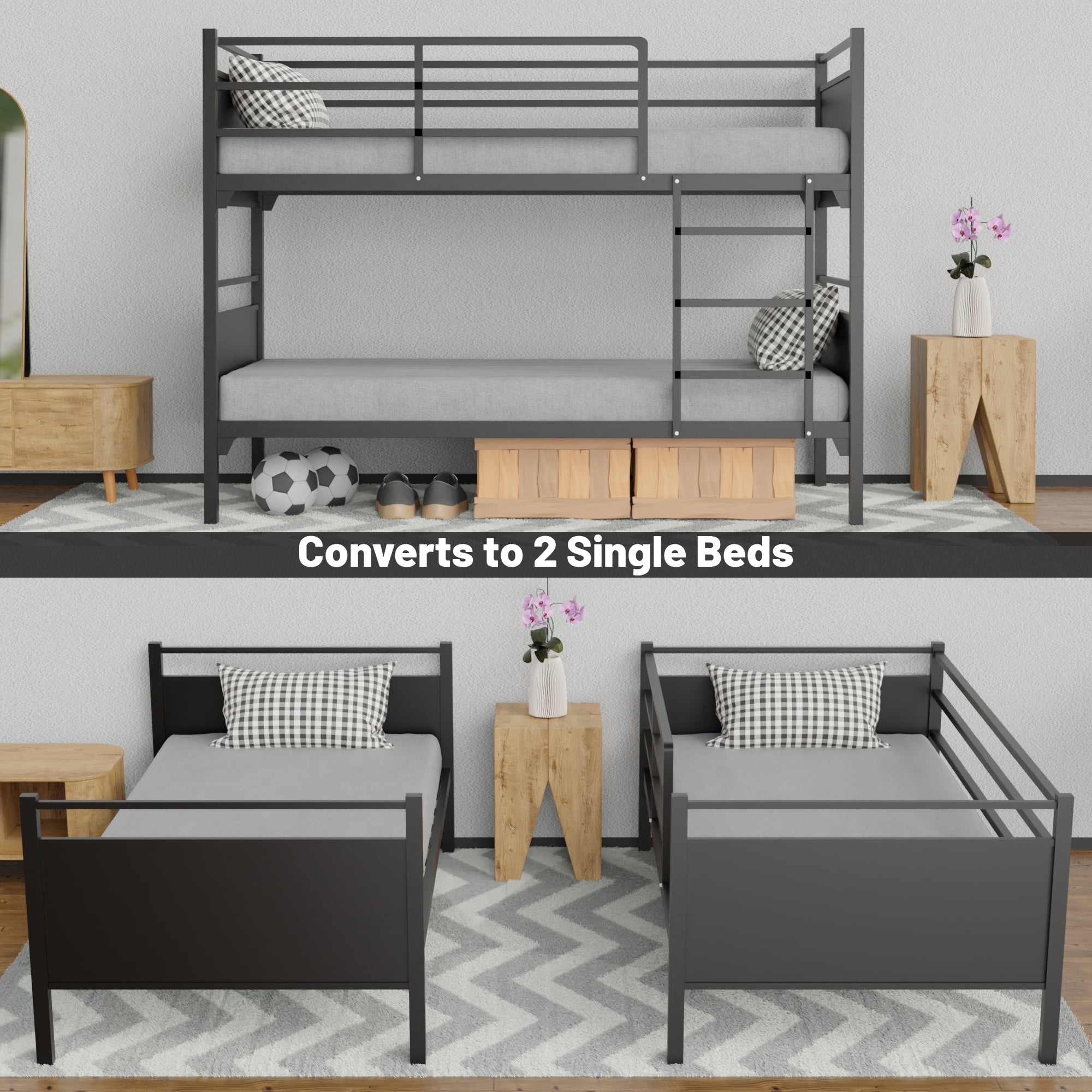 Continental Sleep, 5" Medium Firm Foam Mattress with Metal Bunk Bed, Good for Adult & Teen, 30".