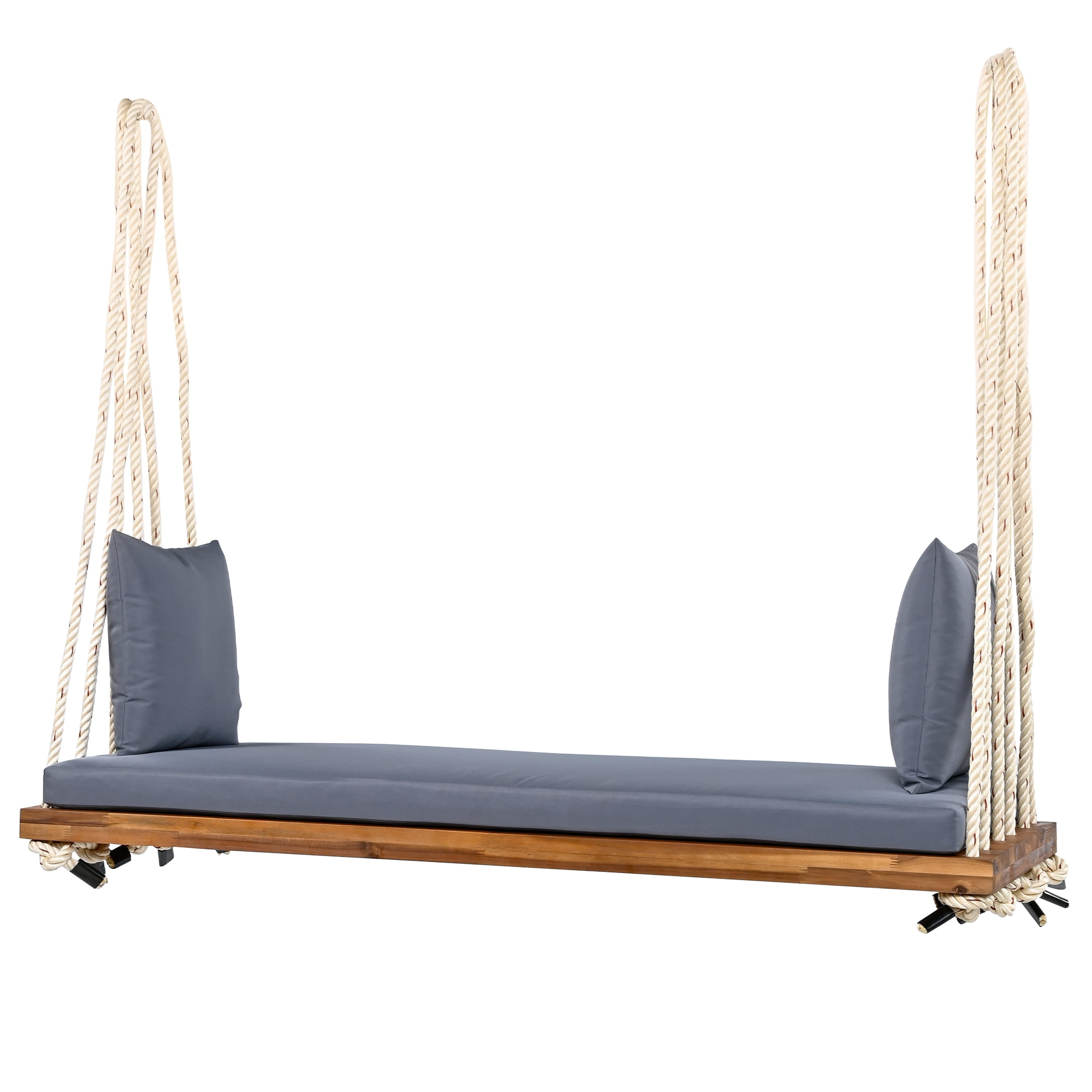 Euroco Acacia Wood Swing Chair with Hemp Rope Suspension, 400lbs Capacity, Comfortable Cushioned Seat, Easy Setup, Multiple Colors