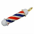 thumbnail image 2 of 10K Yellow Gold On Real Sterling Silver Barber Shop Pole Hair Salon Pendant Simulated Diamond Pave Charm 2.25 Inch, 2 of 2