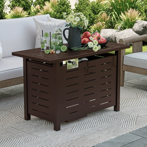 Clouddwell 40" Brown Propane Fire Pit Table, 50,000 BTU Outdoor Gas Firepit with Lava Rocks, Removable Lid & Waterproof Cover for Patio Brown