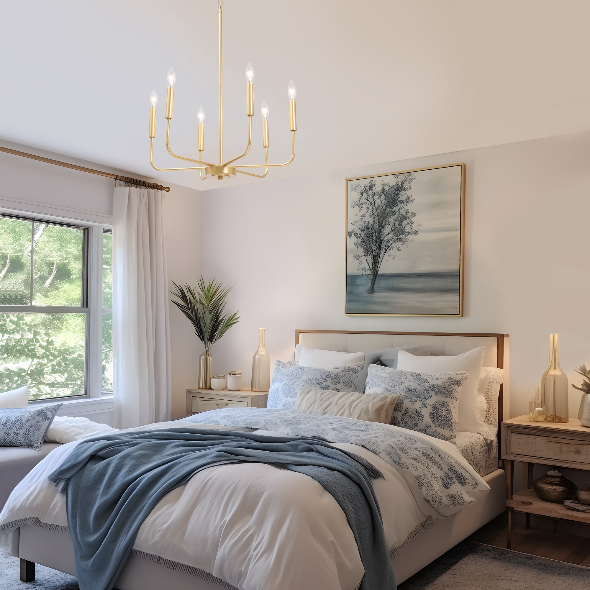 LNC Askrlessi 6-Light Matte Gold Modern/Contemporary Led Chandelier