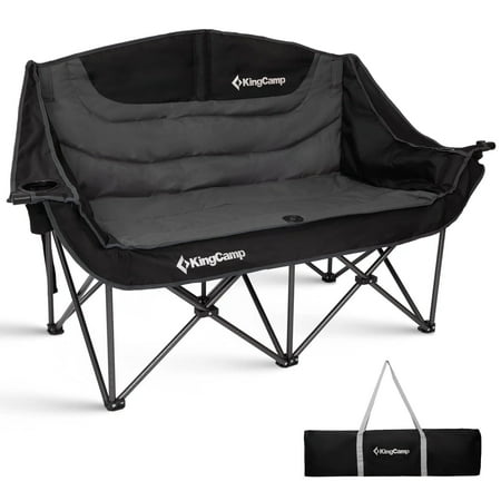KingCamp Heavy-Duty Double Folding Camping Chair for Adults - Durable Loveseat Design, Supports 600 lbs, Portable for Two People (Black/Dark Grey)