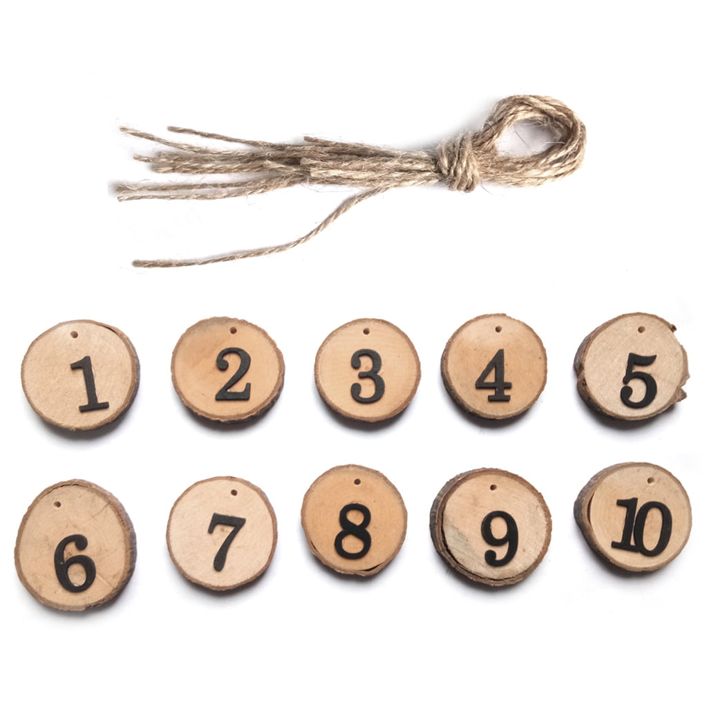 10pcs 1-10 Wooden Numbers Cards Slice Round Table Seat Centerpieces Hanging Sign