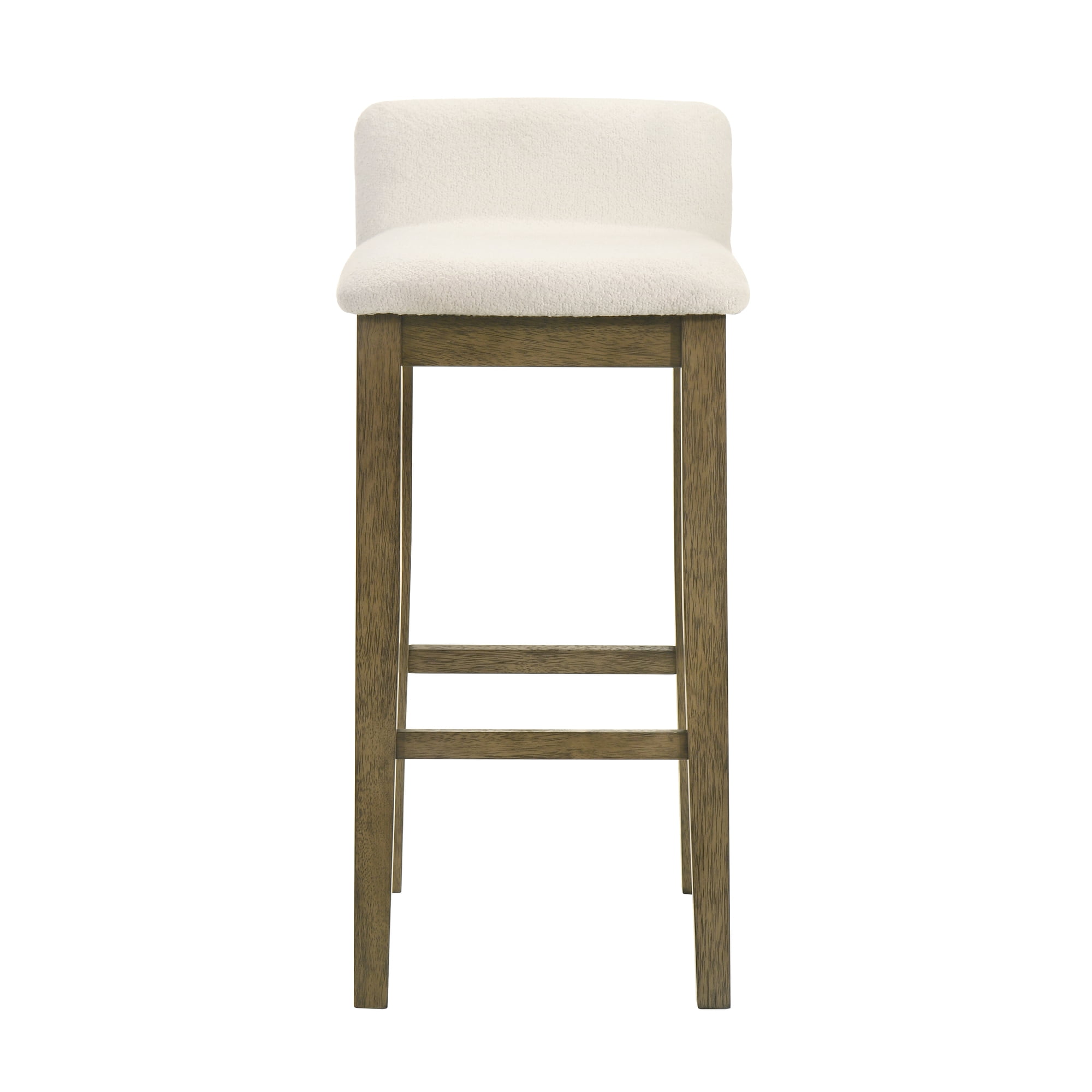Annikah Modern Transitional Wood Bar Height Kitchen Bar Stool in Putty Brown Finish with White Boucle Fabric Upholstered Seat
