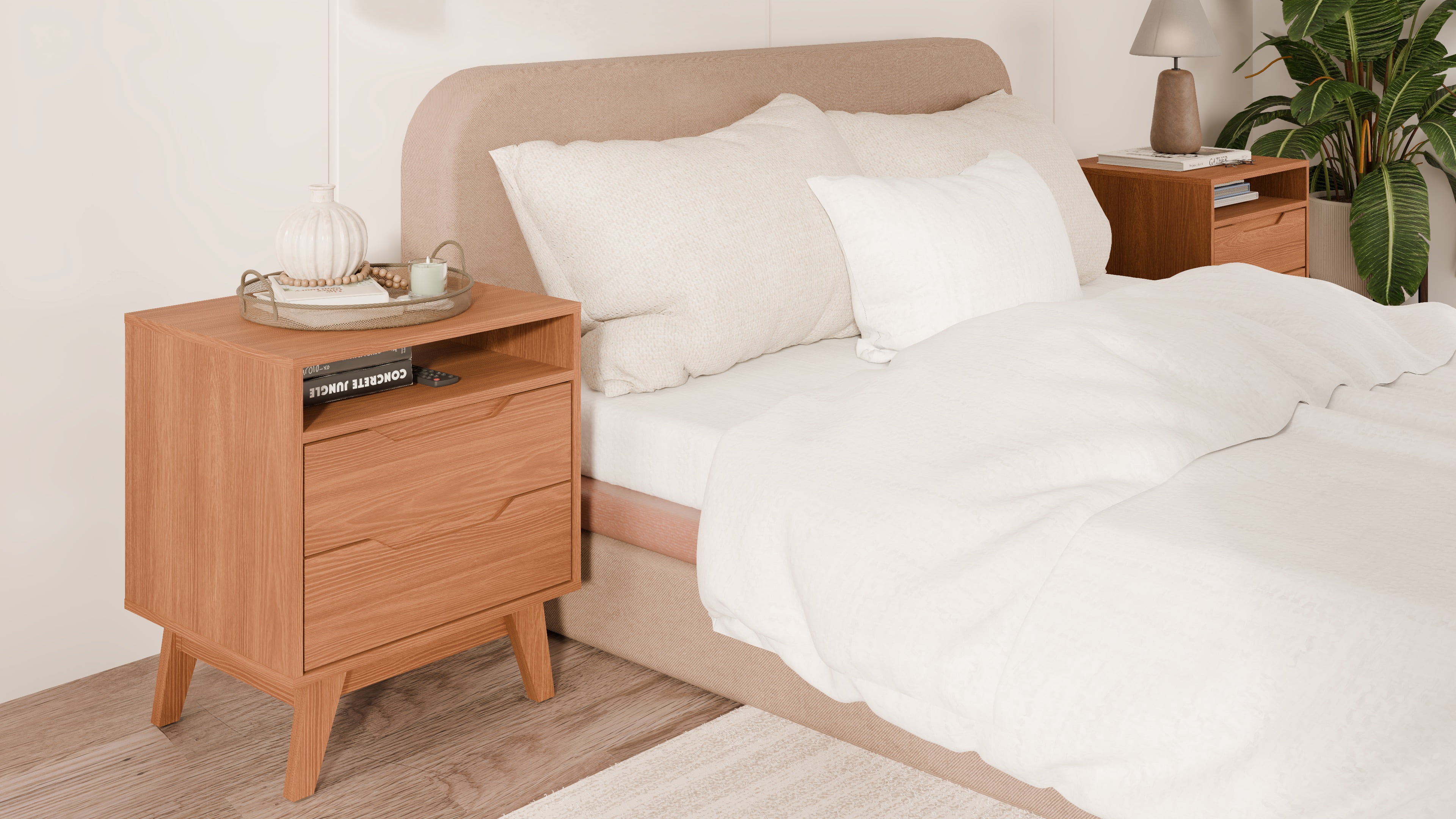 Kappesberg Paris 2-Piece Nightstand Set with 2 Drawers Open Shelf and Built-In Handles Gloden Oak – Modern Bedroom Storage