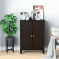 thumbnail image 3 of Gymax 2-Door Bathroom Floor Storage Cabinet Space Saver Organizer Brown, 3 of 10