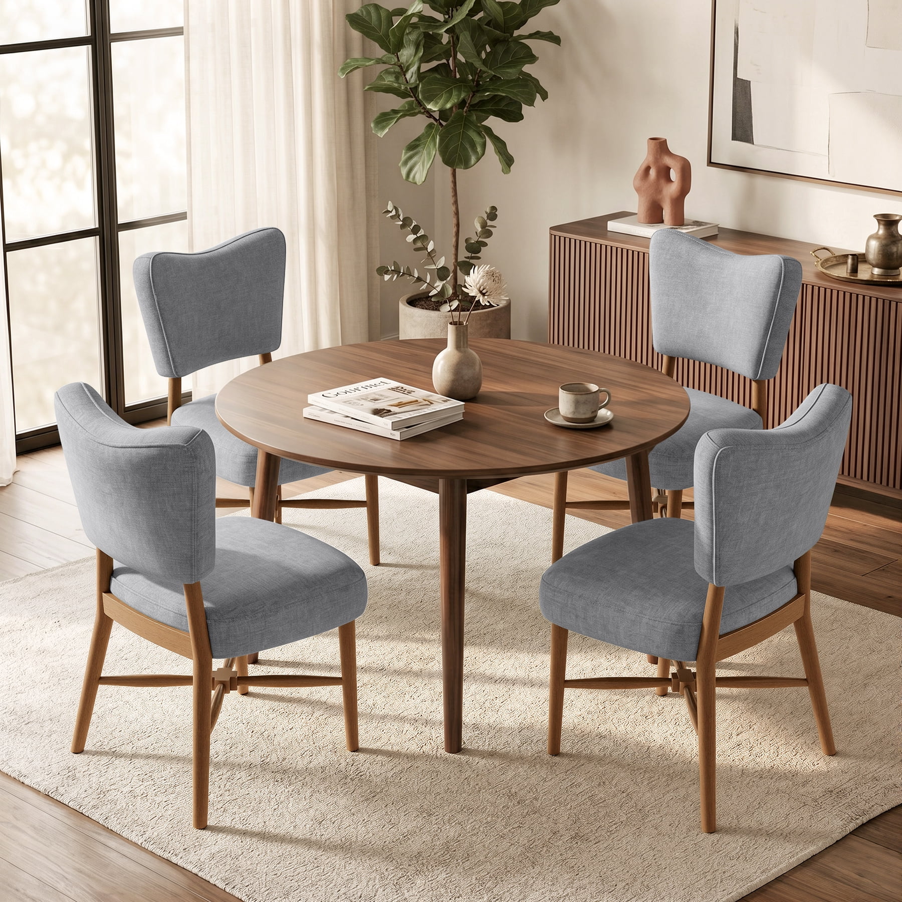 MOONMISS Upholstered Dining Chairs(Set of 2), Modern Farmhouse Accent Chairs with Solid Wood Legs, Fabric Kitchen & Dining Room Chairs,Gray