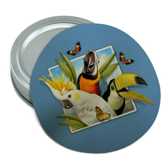 Tropical Birds Selfie Parrot Toucan Round Rubber Non-Slip Jar Gripper Lid Opener