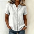 thumbnail image 6 of cocolona Womens Summer Linen Tops Dressy Casual Solid Color Blouses Short Sleeve Crew Neck Button Shirts with Pockets, 6 of 6