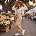 thumbnail image 7 of longantii Barrel Jeans Women 2026 Floral Print Wide Leg Jeans Y2k Patchwork Baggy Boyfriend Denim Pants Khaki XXL, 7 of 7