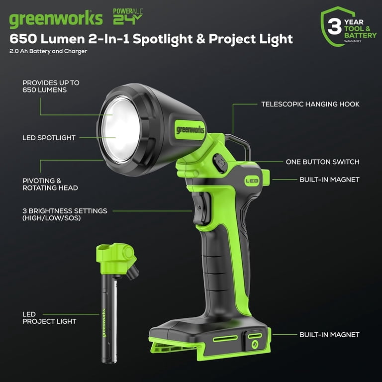 Greenworks 24V 2-in-1 Work Light, Dual Function, (2