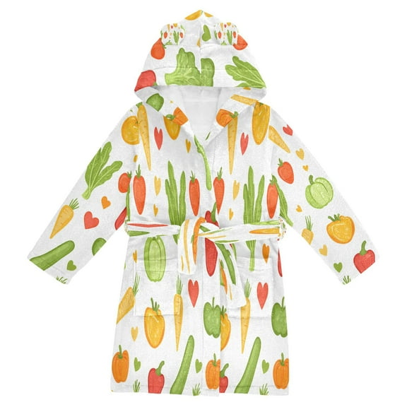 FORMRS Kids Bathrobe Unisex Hooded Robe Toddler Pajamas Sleepwear, Size 2-3T, White Vegetables Pattern