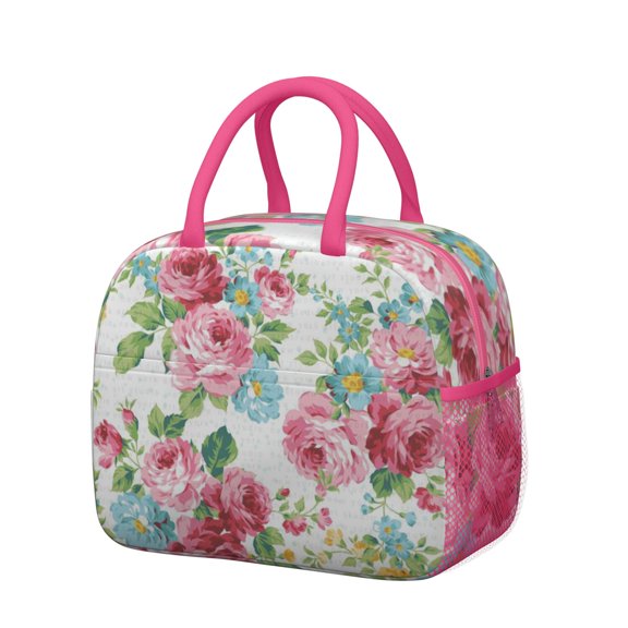 Womens Pioneer Flower Floral Print Pattern Lunch Box for Work,Insulated Lunch Bag for Women,Loncheras Para Mujer,Leakproof Adult Lunch Bag for Work,Beach,Travel,Picnic,Camping