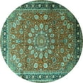 thumbnail image 1 of Ahgly Company Indoor Round Medallion Turquoise Blue Traditional Area Rugs, 4' Round, 1 of 4