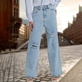thumbnail image 4 of REALiKUN Women's High Waisted Frayed Ripped Wide Leg Baggy Jeans Loose Trousers Distressed Denim Pants with Pockets, 4 of 6