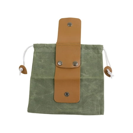 Waxed Canvas Foraging Bag with Leather Straps Foldable Mushroom Hunting Basket for Camping Hiking 8.6X8.8 Inch Grocery Storage Pouch 1 Bag