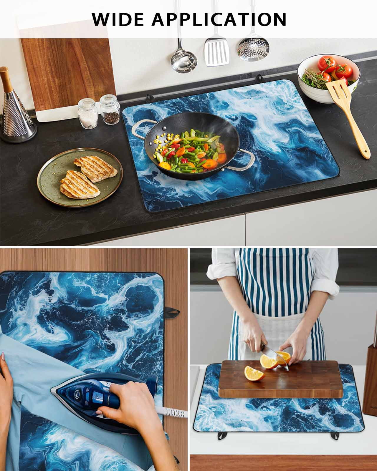 nqOlkjepod Large Induction Cooktop Protector Mat 36"x21", Blue Ocean Stove Top Covers for Electric Stove, White Seawater Coastal Nature Art Decorative Stove Burner Cover Mats, Glass Top Stove Cover