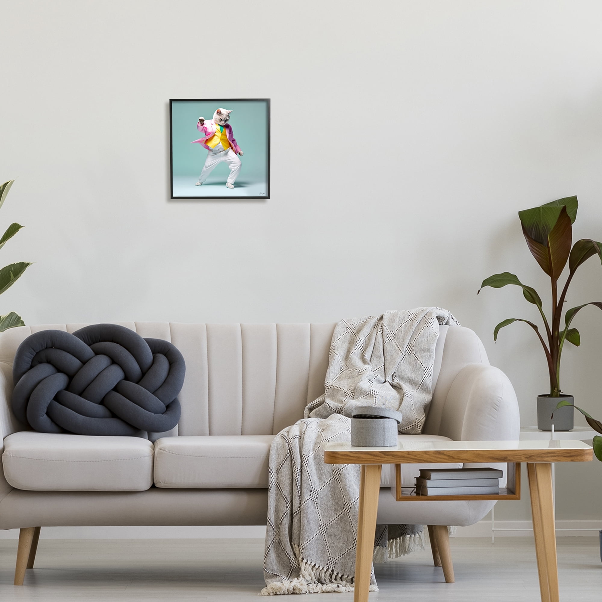 Stupell Industries Dancing Cat Portrait Animals & Insects Painting Black Framed Art Print Wall Art, 12 x 12