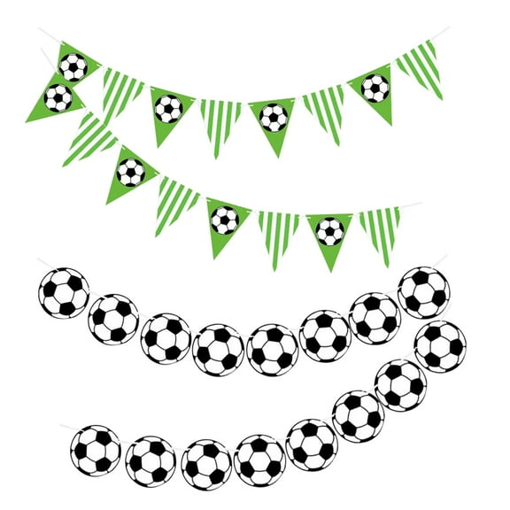 Raindrops 4pcs Soccer Pennant Banner Soccer Themed Party Supplies Football Triangle Flags For Birthday Decorations For Wall