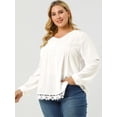 thumbnail image 4 of BluCasual Cuello Pico Plisado Color Sólido Top De Encaje TalGrande PaMujer Blanco XXL, 4 of 6