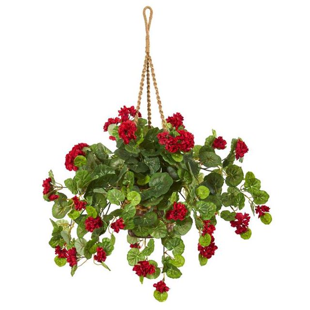 Nearly Natural 8424 27 in. Geranium Artificial Plant in Hanging Basket