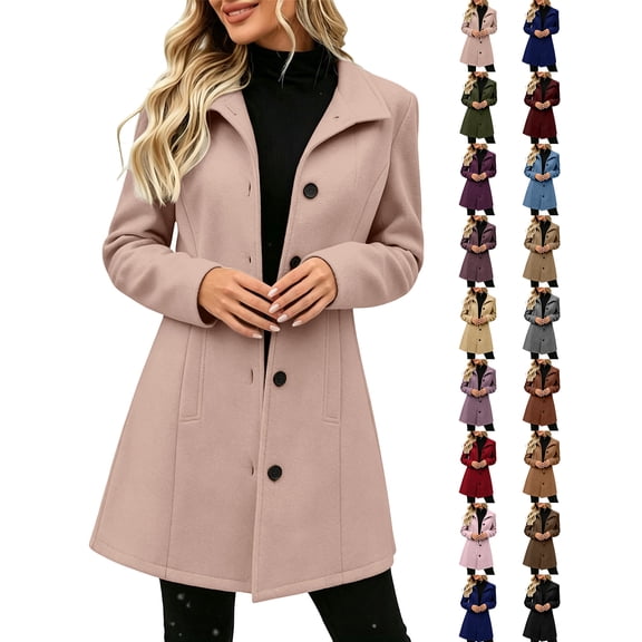 Chiccall Women's Lapel Wool‑Blend Trench Coat, Long‑Sleeve Button‑Down Mid‑Length Outerwear, Casual Fall Winter Fashion Overcoat for Women