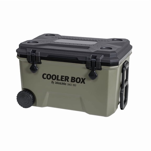 JEKO&JEKO 60QT Rolling Cooler with Wheels, Ice Packs, Cup Holders, Bottle Opener & Drain Plug, Portable Hard Cooler for Camping, Fishing, Beach, Picnic (Black & Gray)