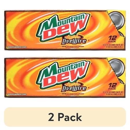 (2 pack) Mountain Dew Live Wire Dew Sparked With Orange 12-Pack 12-Ounce Cans