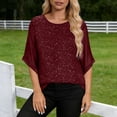 thumbnail image 4 of Ltctricy Women's Plus Size Tops Sparkly 3/4 Sleeve Crew Neck Curved Hem Glitter T Shirts Dressy Casual Blouses Club Party Shirts, 4 of 7