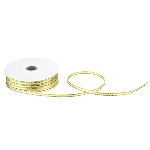 Double Faced Gold Trim Satin Ribbon, Ivory, 1/8-Inch, 50-Yard