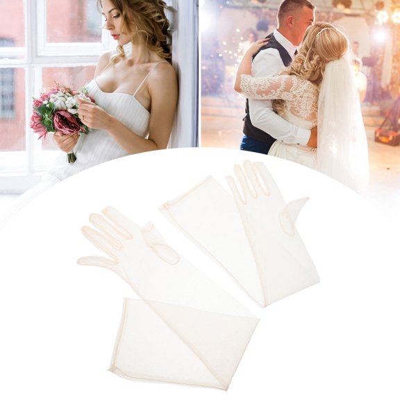 ibasenice Soft Sheer Beige Tulle Gloves Bridal and Wedding Accessories for Opera and Banquet Use