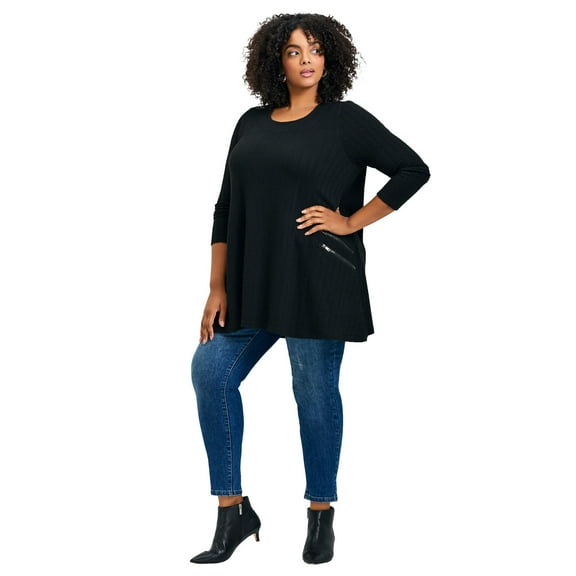 Avenue Women's Plus Size Alina Hacci Zip Detail Tunic
