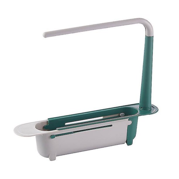 Estante telescópico para fregadero, suministros de cocina, estante de almacenamiento extraíble multifuncional, puede colgar fregadero, estante para paños para lavar platos, verde