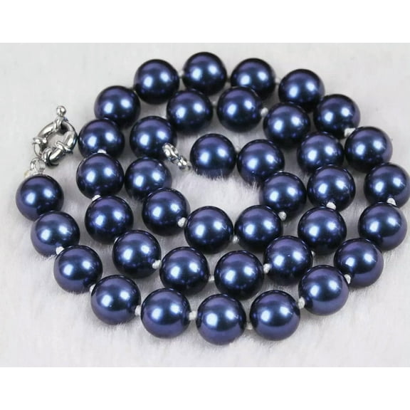 GKNET 10mm South Dark Blue Shell Pearl Round Beads Necklace 18" AAA##HL042