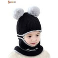 thumbnail image 2 of Spencer Toddler Kids Baby Winter Beanie Warm Hat Thick Scarf Earflap Hood Scarves Skull Knitted Caps for Boys Girls Age for 2+ "Black", 2 of 8