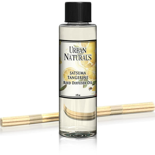 Urban Naturals Satsuma Tangerine Reed Diffuser Refill Set | Includes a Free Set of Reed Sticks! 4 oz | Long Lasting Room Scent | Great Home Gift Idea