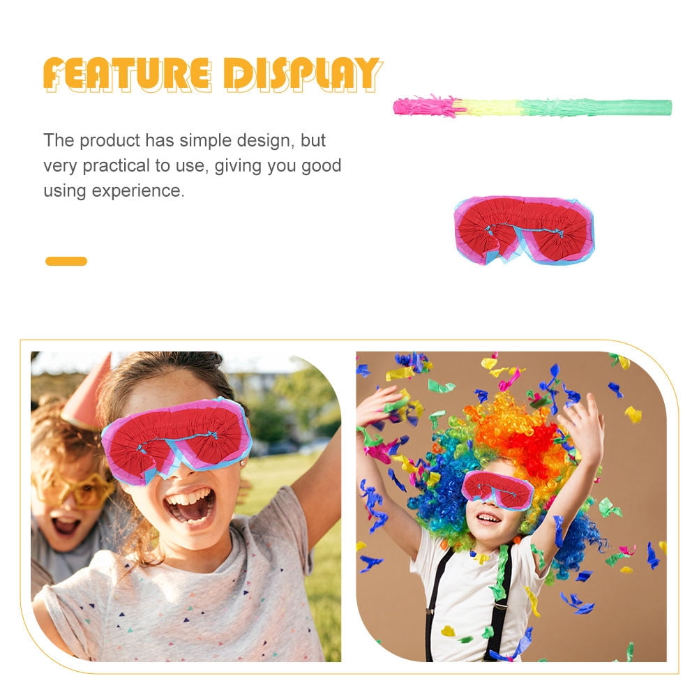 OHOIOLLA 1Set Lightweight Pinata Stick with Multicolor Paper for Fun Party and Blindfold Set