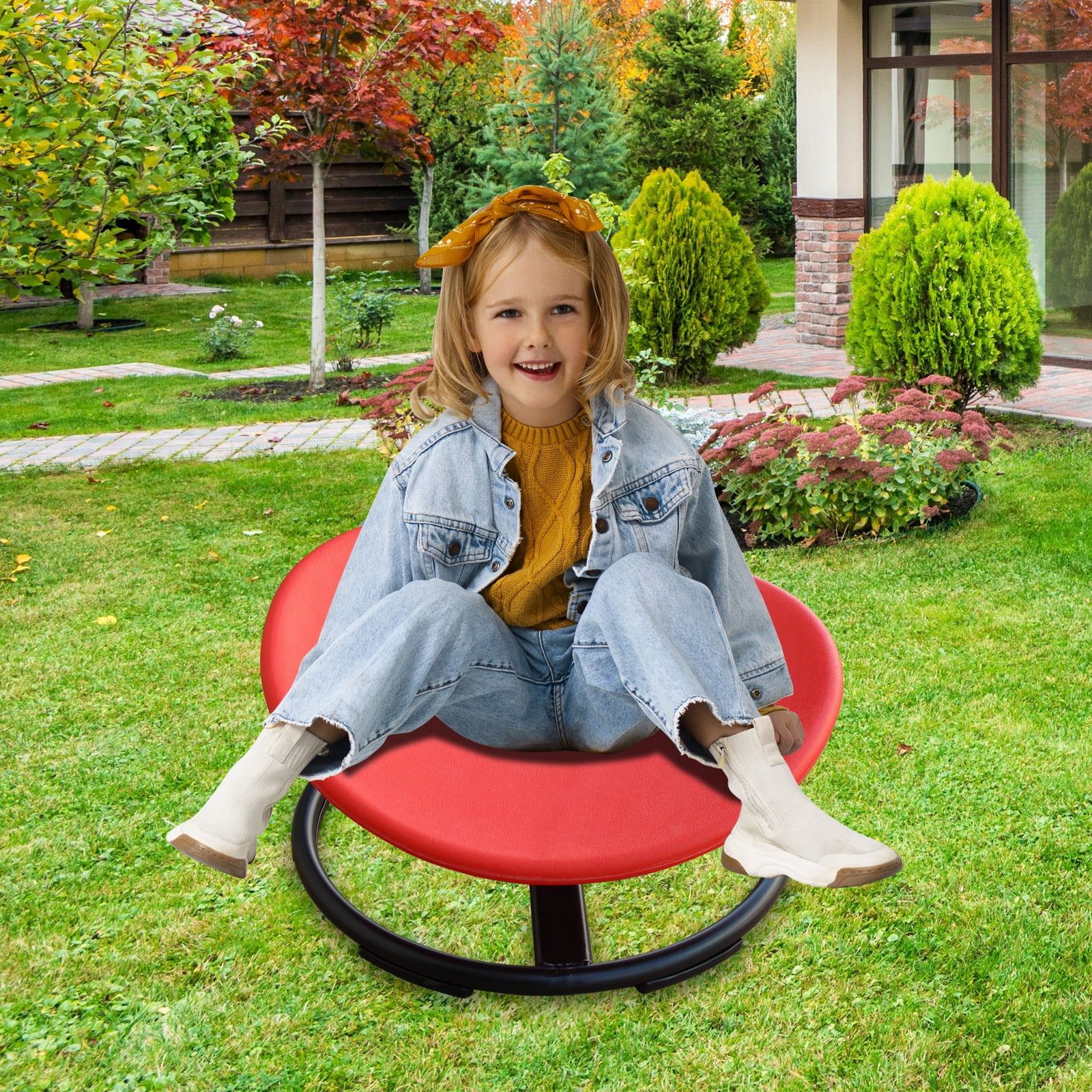 Sensory Spinning Chair for Autistic Kids, Swivel Chair, Sensory Toys Gifts for Toddlers with ADHD, Sit and Spin Toys,Training Body Coordination, Indoor & Outdoor, RED