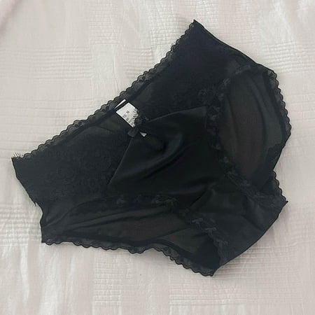 BUYISI Womens Satin Lace Low Waist Sexy Panties See Through Hollow Briefs Underwear Black L