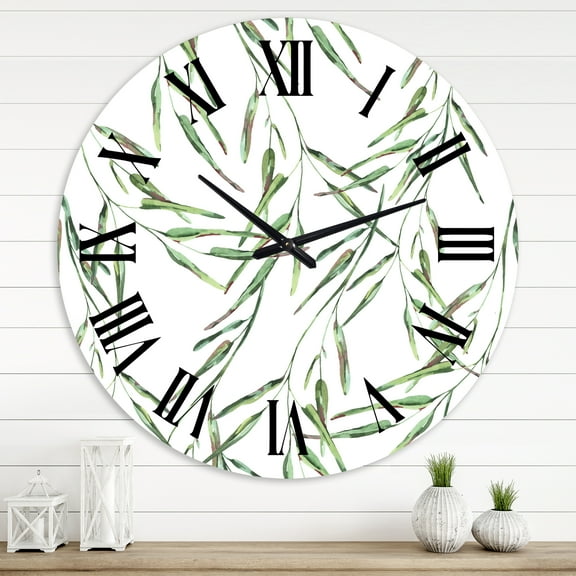 Designart 'Tropical Green Leaves In Summer Times Ii' Tropical Wall Clock