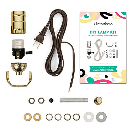 Lamp Wiring Kit - Make, Repurpose or Repair an Old Lamp with a Lamp Wire  Kit - Brass- Plated Socket - 12 Foot Long Brown Cord - DIY Lamp Making Kits