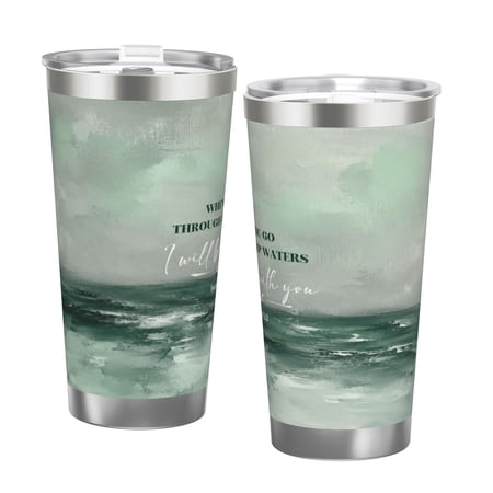 Isaiah 43:2 Christian Inspirational 20oz Tumbler When You Go Through Deep Waters I Will Be With You Bible Verse Travel Cup Insulated with Lid Gift for Faith Women Men with Double Silver Rim